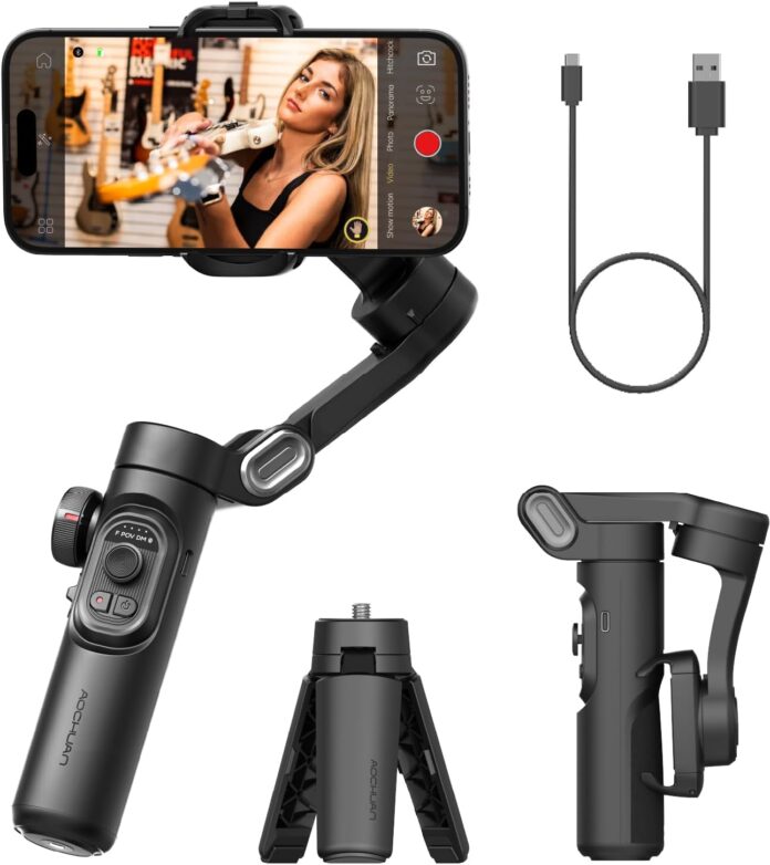 Phone Gimbal Stabilizer 3-Axis Smartphone Foldable Gimbal for iPhone Gimble with Focus Wheel TikTok YouTube Vlog Stabilizer for iPhone16 15 14 13 12 Pro Max&Android-Smart XE