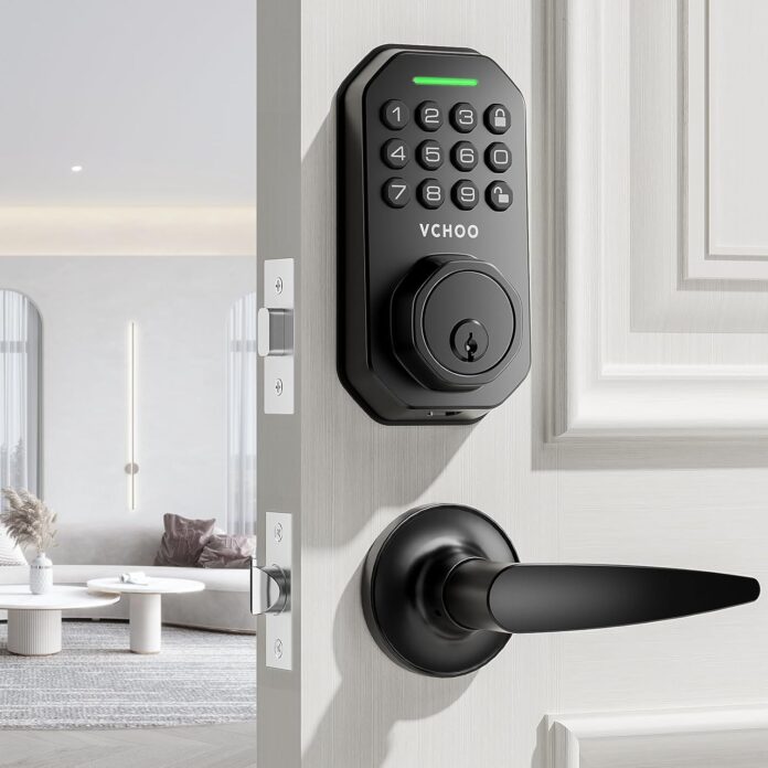 Keyless Entry Door Lock Deadbolt with Handle Set Smart Locks for Front Door with Lever Handles Auto Locking, Anti-Peeping Password & Easy Installation for Homes Hotel Bedroom Doors IP54