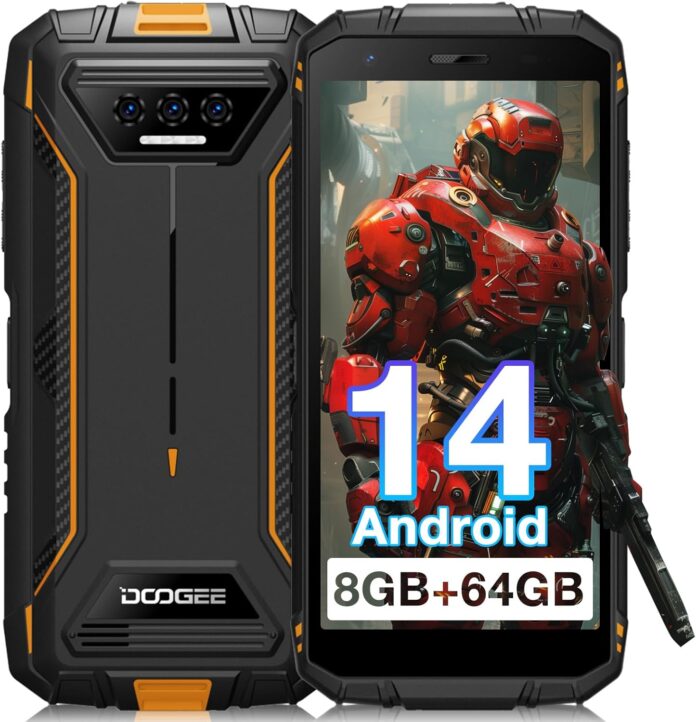 DOOGEE S41T Rugged Phone Unlocked 2024,Android 14 6300mAh Battery,8GB+64GB,4G Dual Sim Rugged Smartphone,13MP Camera,IP68 Waterproof Cell Phone,Face Unlock,NFC/T-Mobile,Orange