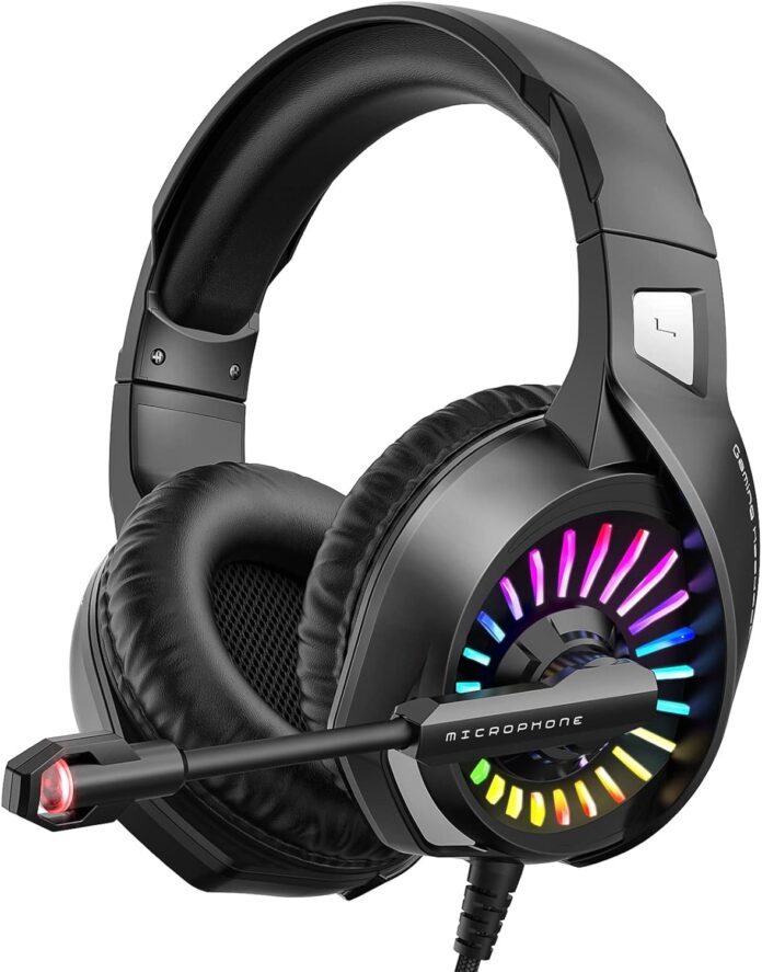 ZIUMIER Gaming Headset with Microphone, Compatible with PS4 PS5 Xbox One PC Laptop, Over-Ear Headphones with LED RGB Light, Noise Canceling Mic, 7.1 Stereo Surround Sound