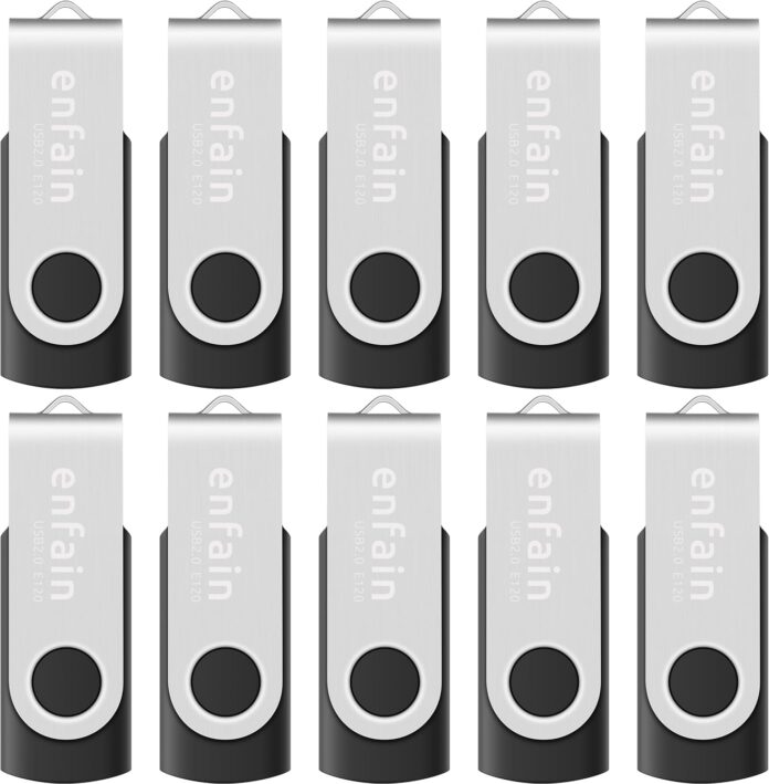 10-Pack Enfain 16GB USB 2.0 Swivel Flash Drives: Shareable Data Storage for Home & Office Use (Black)