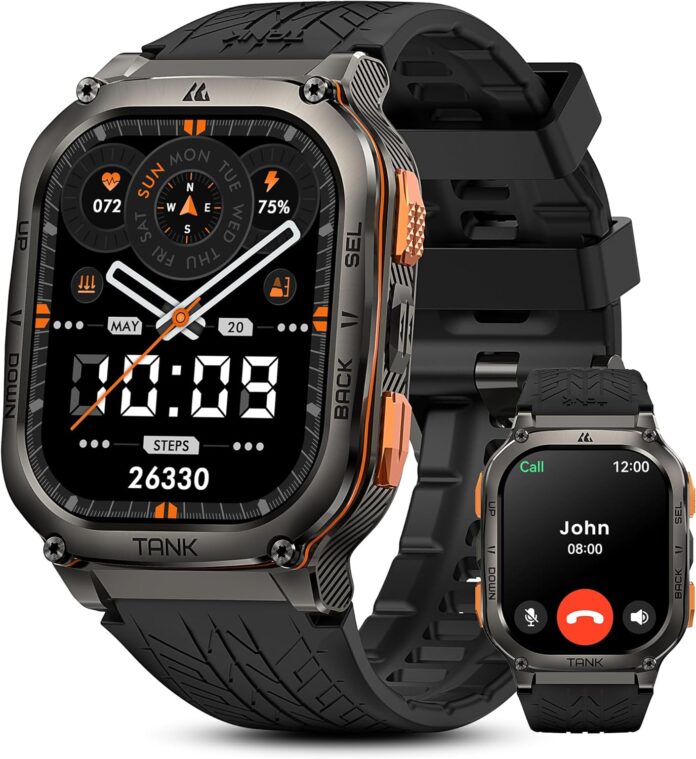 KOSPET Tank M3 Ultra Smart Watch with GPS, 50M Waterproof, Compass, Altitude, Air Pressure, 480mAh Extra Large Battery, Full Stainless Steel, Bluetooth Call, 1.96'' AMOLED Always-on Display, AI Voice