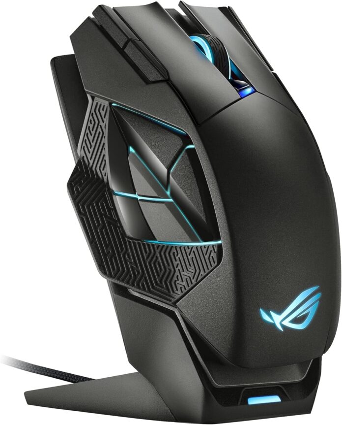 ASUS ROG Spatha X Wireless Gaming Mouse (Magnetic Charging Stand, 12 Programmable Buttons, 19,000 DPI, Push-fit Hot Swap Switch Sockets, ROG Micro Switches&Paracord and Aura RGB lighting),Black