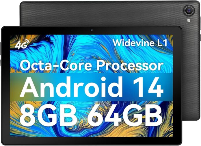 Android 14 Tablet, Octa-Core 10 inch Tablet, 8GB RAM+64GB ROM (Expand to 1TB), Android Tablet with Bluetooth 5.3, WiFi 6, 5MP+8MP Dual Camera, Face ID, 4G Dongle Wireless Internet (Black)