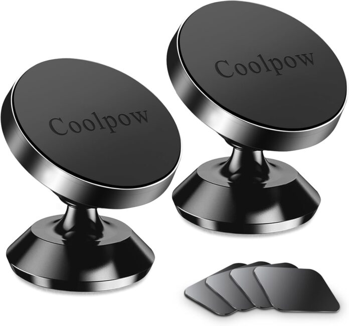 Coolpow 【2-Pack】 Magnetic Phone Holder for Car Phone Holder Mount【Strong Magnet】 Phone Mount for Car Mount for iPhone Magnetic Car Phone Holder【4 Plate】 Cell Phone Holders for Your Car Accessories