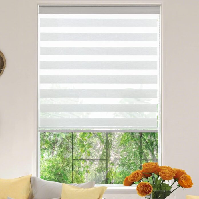 Zebra Roller Window Blinds,Custom Cut to Size,Roller Blinds Dual Layer Roller Shade Blinds, White,Fixed 64 InchesHigh,35 Inches Width