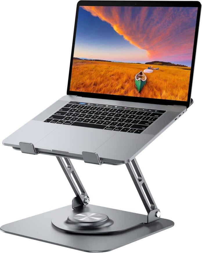 Laptop Stand for Desk, Adjustable Computer Stand with 360° Rotating Base, Ergonomic Laptop Riser for Collaborative Work, Foldable & Portable Laptop Stand, fits for All 10-16