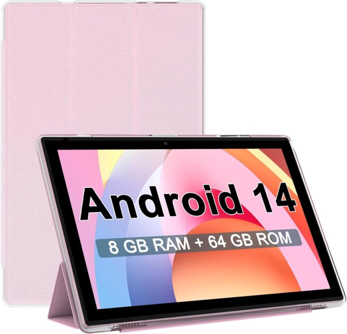 2024 Newest Android 14 Tablet with Case, 10 inch 8GB RAM+64GB ROM/ 1TB Expand Tablet, 1.8Ghz Quad-core Processor, 1280*800 IPS HD Tablet, 8MP Dual Camera, 6000mAH Battery, 2.4G/5G Wifi 6 BT 5.0 Tablet