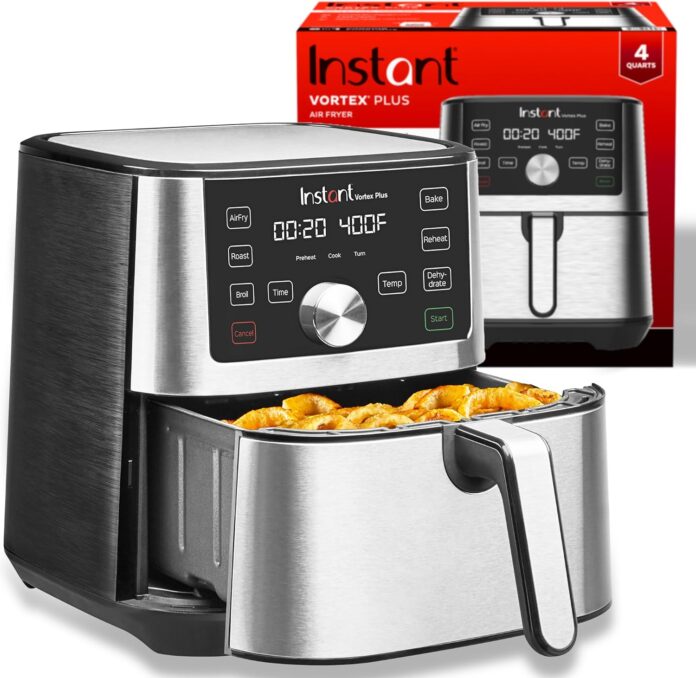 Instant Pot Vortex Plus 4QT Air Fryer, Custom Program Options, 6-in-1 Functions Crisps, Broils, Roasts, Dehydrates, Bakes, Reheats, 100+ In-App Recipes, from the Makers of Instant Pot, Stainless Steel